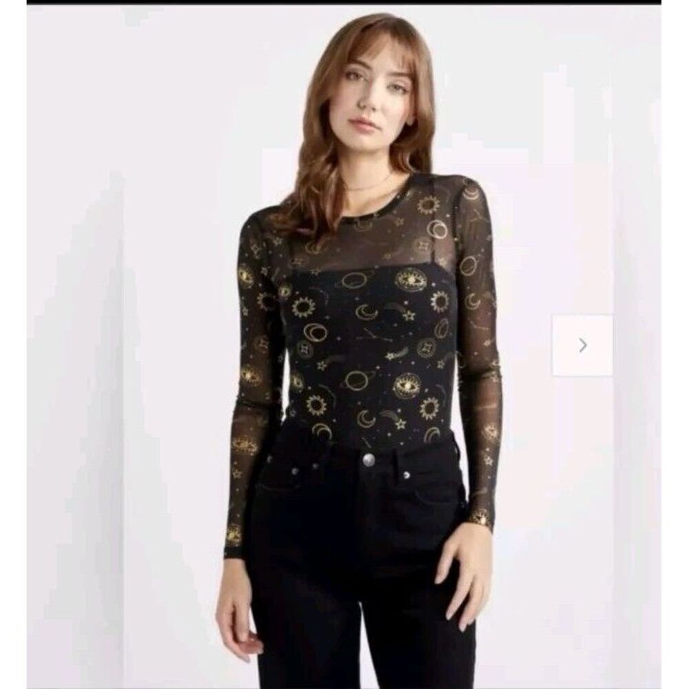 Rue21 Celestial‎ Space Sheer Black Long Sleeve Bodysuit Sm